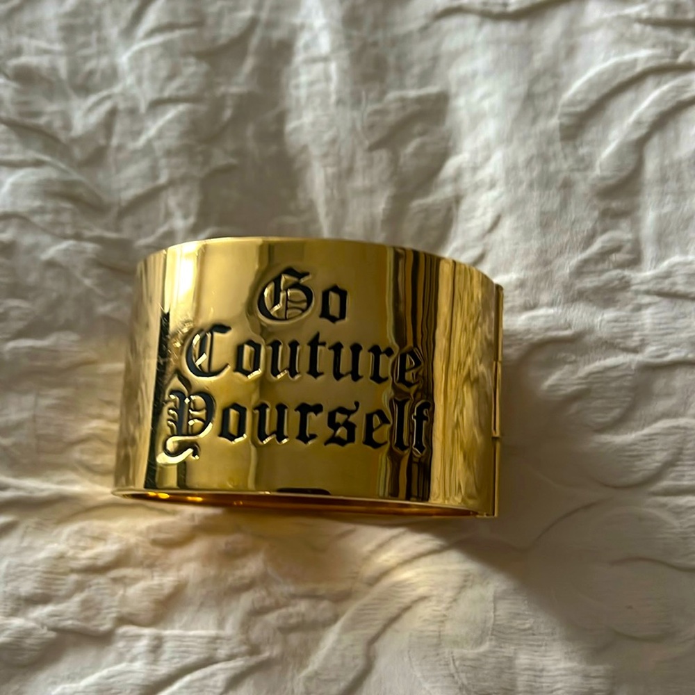 GOLD—VINTAGE Juicy Couture Y2K Bracelet Slogan Cuff Bangle GO COUTURE YOURSEL…